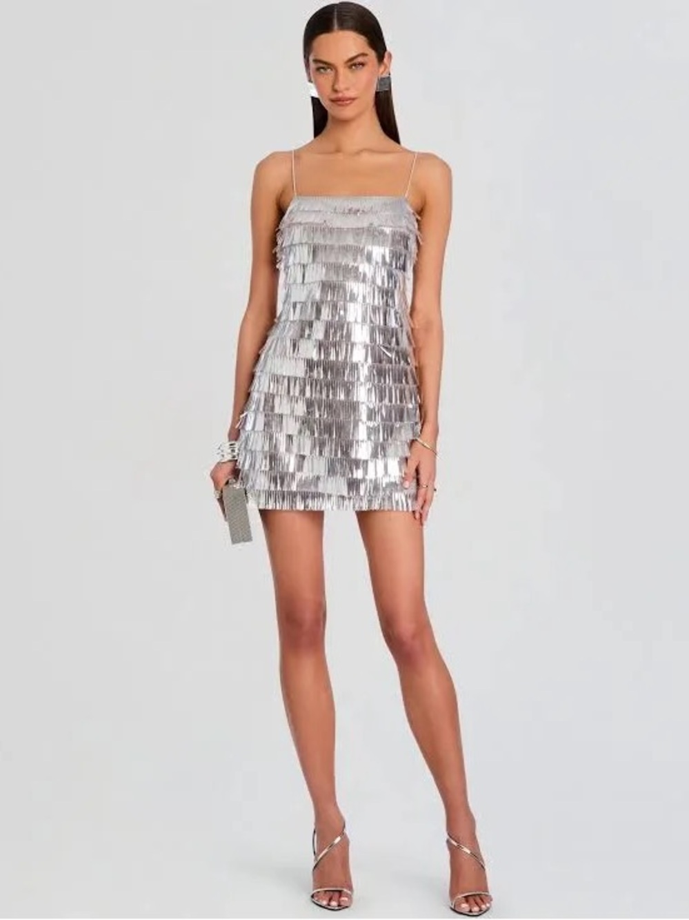 RETROFETE Amalie Sequin Embellished Silver
Mini Dress Size Small